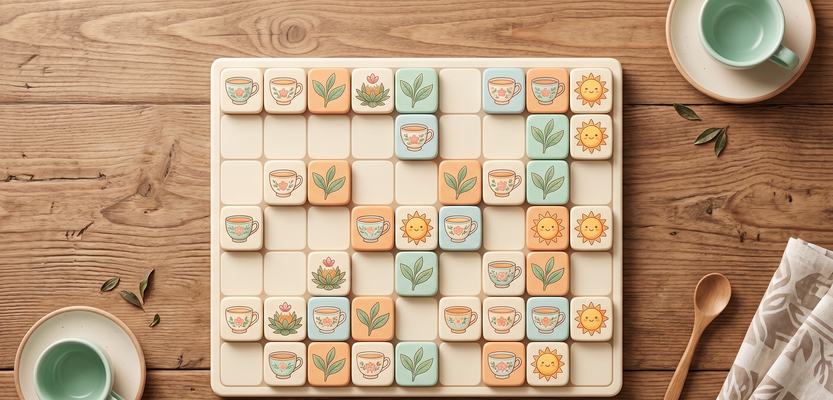 Warm illustrated puzzle tiles for a cozy mobile game